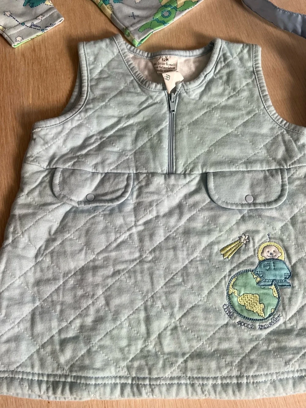 Baby Bundle: Light Blue Quilted Jacket, Vest Dress, Suspender Pants, Top Set